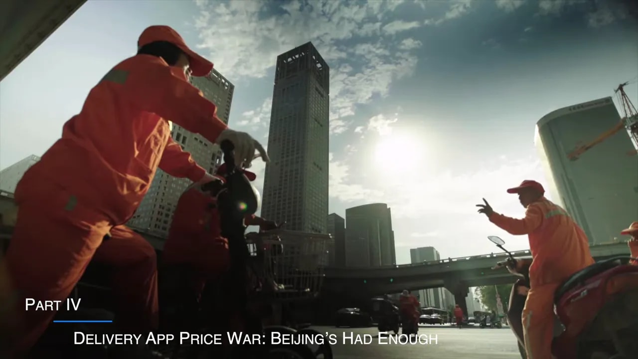 Delivery riders on roadway as Beijing cracks down on delivery price wars