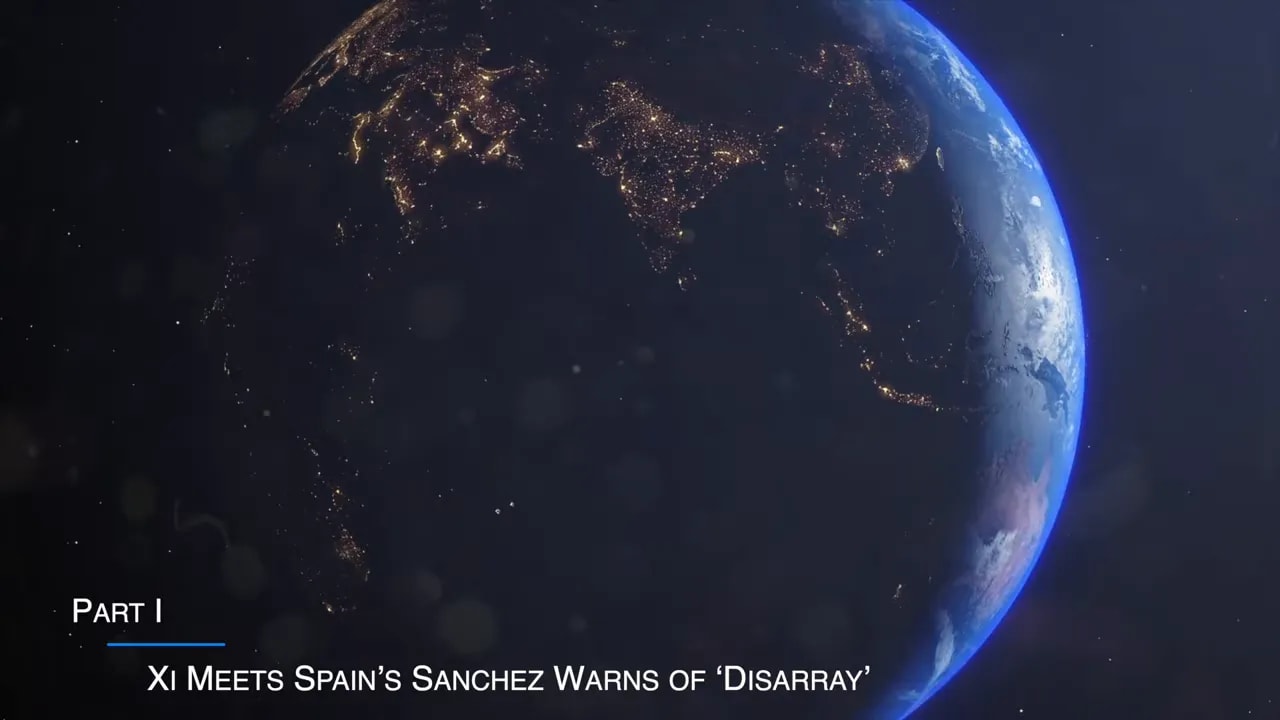 Global map view with illuminated city lights and the Earth at night illustrating international disorder