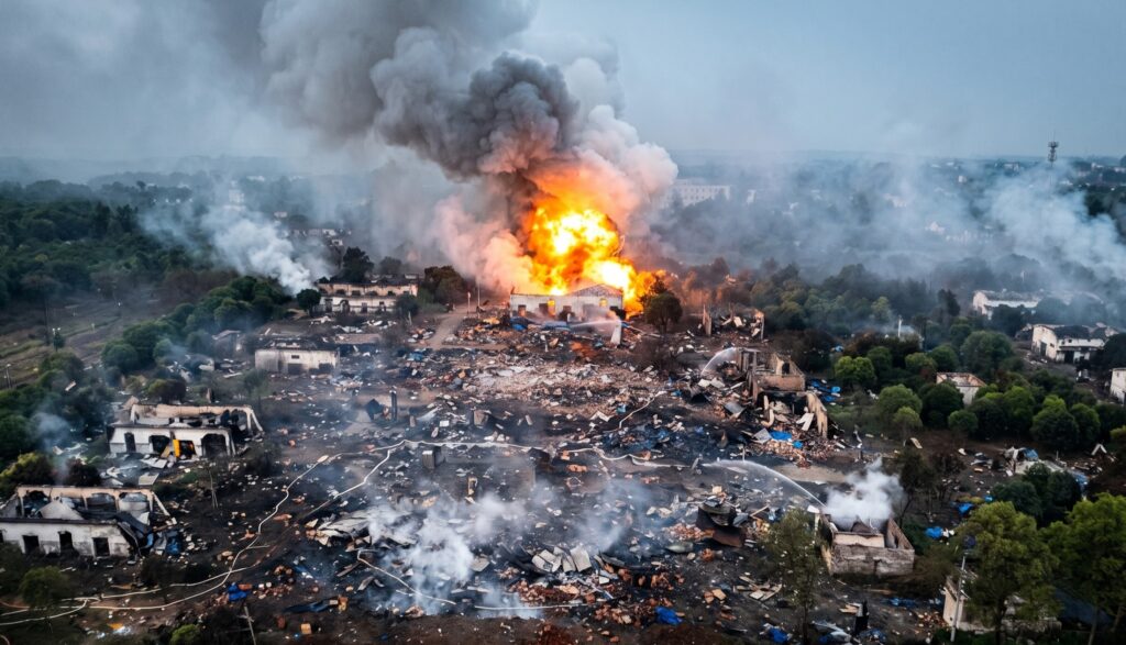 explosion in firework factory china from air